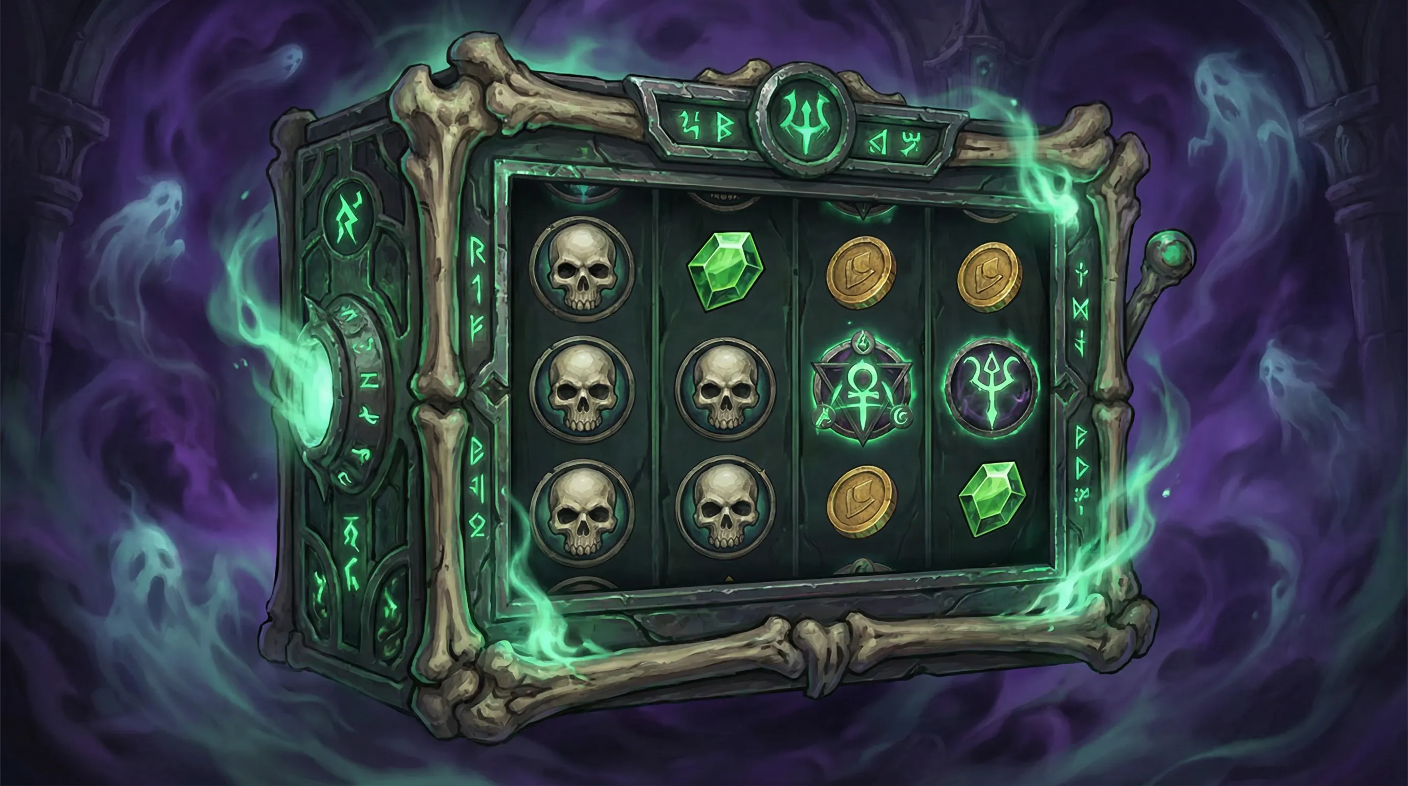 Caça-níqueis temático com símbolos de caveiras e gemas